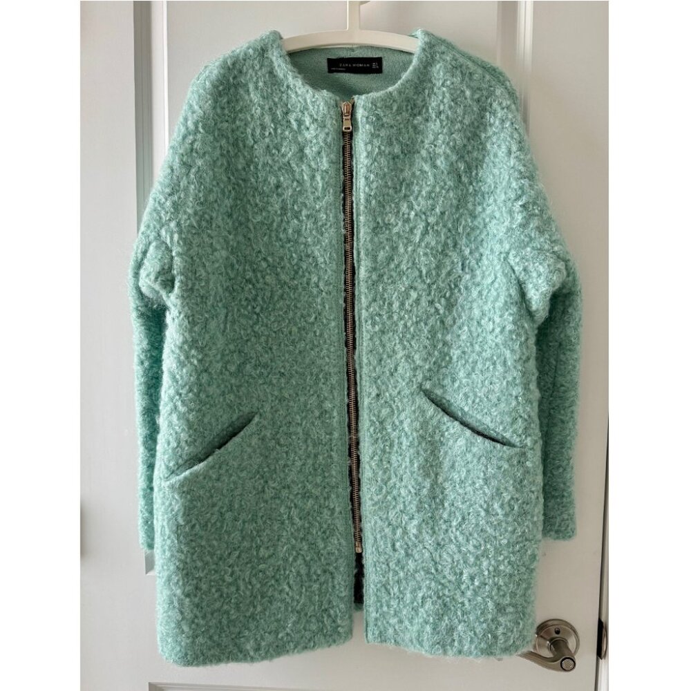 Zara Pastel Aqua Mint Bouclé Mohair Blend Coat – Size S – NWOT